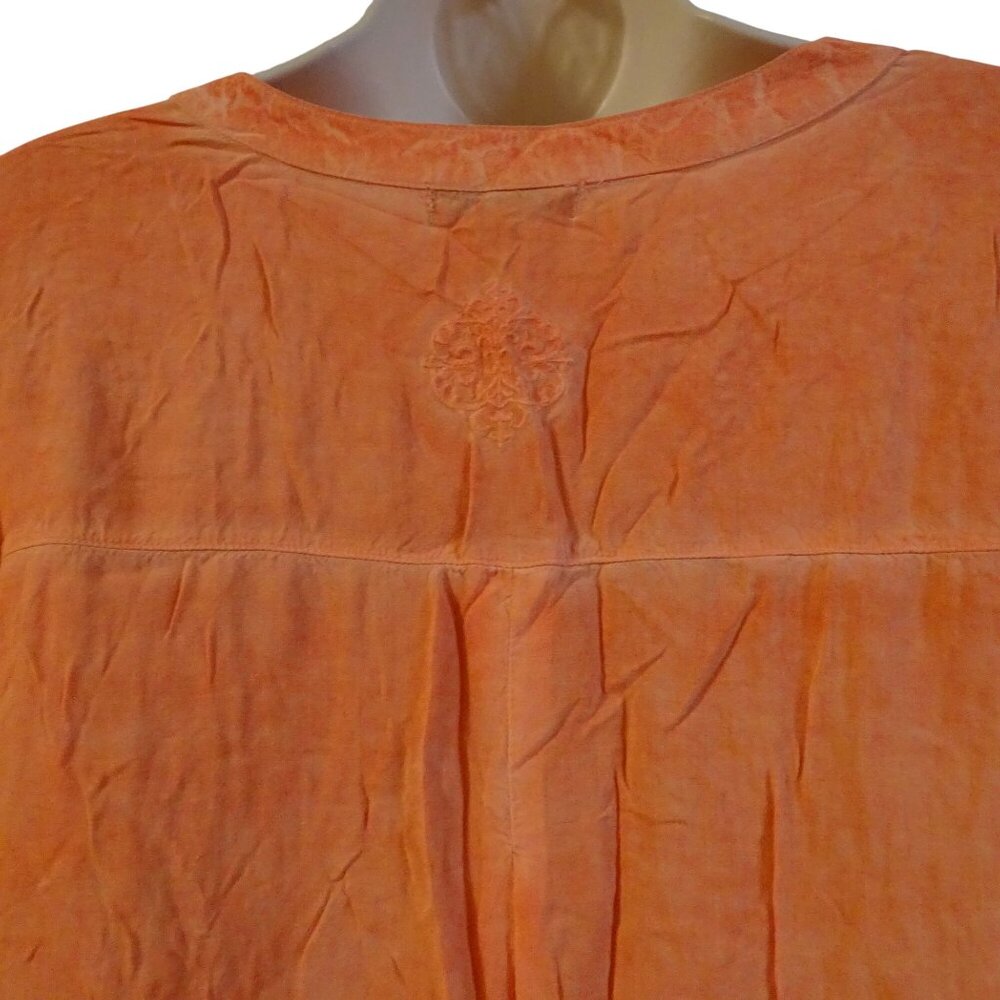 Democracy Women Orange 3/4 Sleeve Tunic Top 3-Button Size L Boho Peasant - Picture 5 of 11